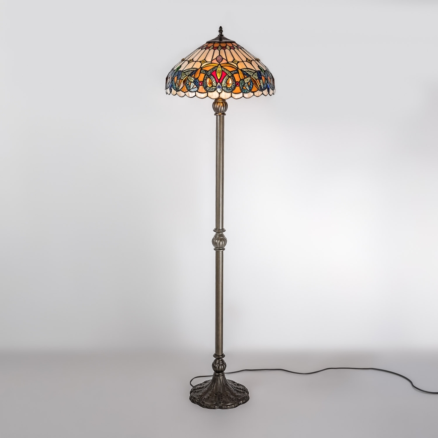 Brilagi - Lámpara de pie Tiffany LUISA, pantalla de vitral, 2xE27/60W/230V