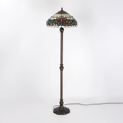Brilagi - Lámpara de pie Tiffany LUISA, pantalla de vitral, 2xE27/60W/230V