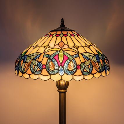 Brilagi - Lámpara de pie Tiffany LUISA, pantalla de vitral, 2xE27/60W/230V