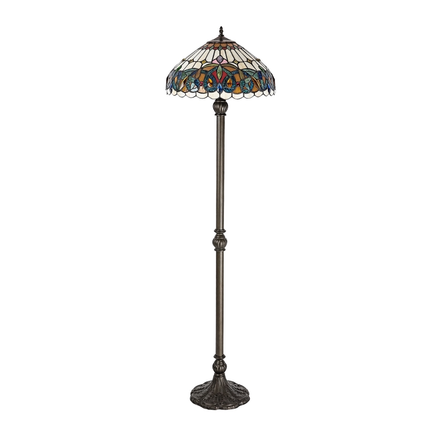 Brilagi - Lámpara de pie Tiffany LUISA, pantalla de vitral, 2xE27/60W/230V