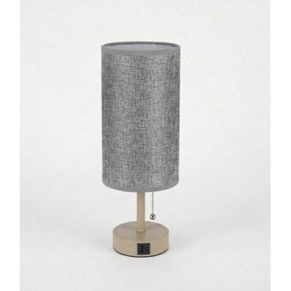 Brilagi - Lámpara de sobremesa con puerto USB TABLON 1xE27/25W/230V beige/gris