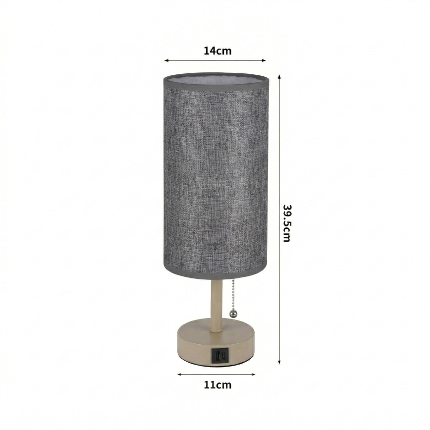 Brilagi - Lámpara de sobremesa con puerto USB TABLON 1xE27/25W/230V beige/gris