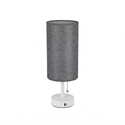Brilagi - Lámpara de sobremesa con puerto USB TABLON 1xE27/25W/230V blanco/gris