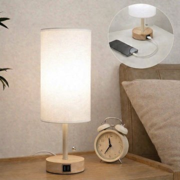 Brilagi - Lámpara de sobremesa con puerto USB TABLON 1xE27/25W/230V roble/beige/blanco