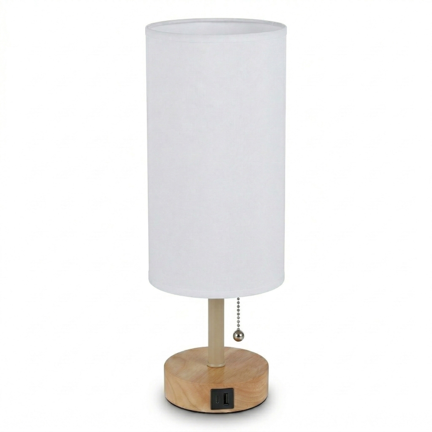 Brilagi - Lámpara de sobremesa con puerto USB TABLON 1xE27/25W/230V roble/beige/blanco