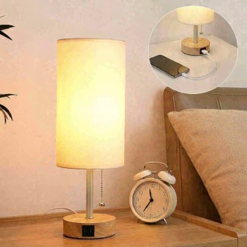 Brilagi - Lámpara de sobremesa con puerto USB TABLON 1xE27/25W/230V roble/beige/crema