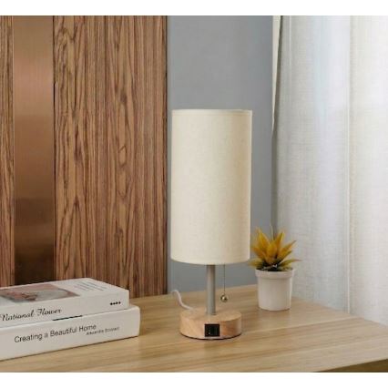 Brilagi - Lámpara de sobremesa con puerto USB TABLON 1xE27/25W/230V roble/beige/crema