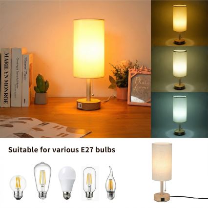 Brilagi - Lámpara de sobremesa con puerto USB TABLON 1xE27/25W/230V roble/beige/crema