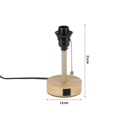 Brilagi - Lámpara de sobremesa con puerto USB TABLON 1xE27/25W/230V roble/beige
