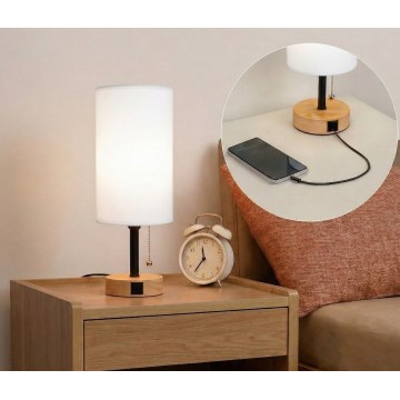 Brilagi - Lámpara de sobremesa con puerto USB TABLON 1xE27/25W/230V roble/negro/blanco