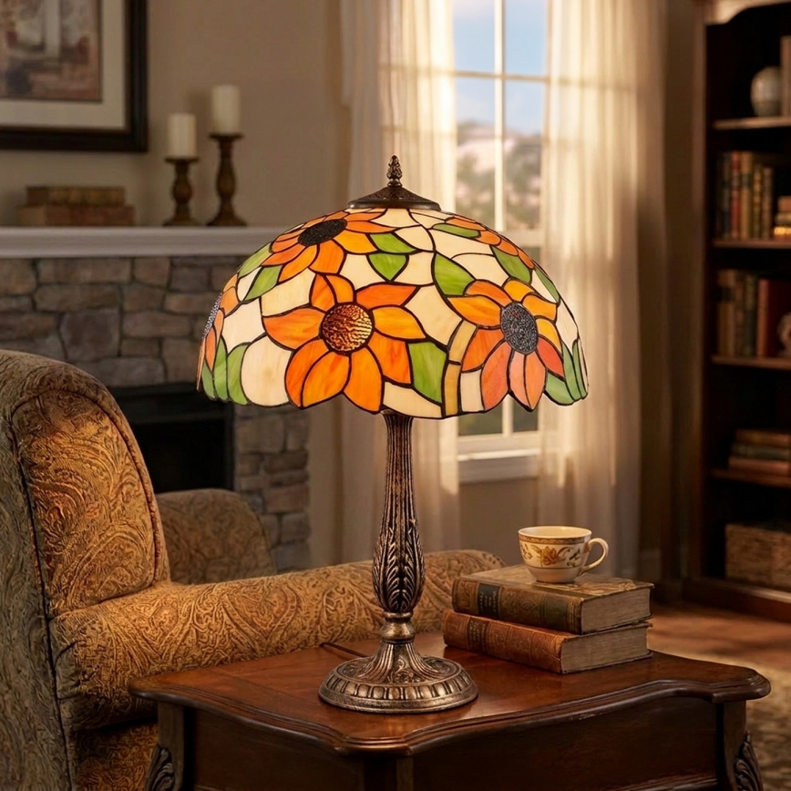 BRILAGI - Lámpara de sobremesa estilo Tiffany con vidriera SUNFLOWER 2xE27/60W/230V
