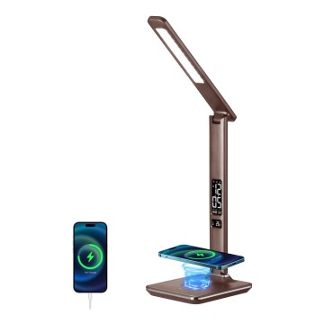 Brilagi - Lámpara de sobremesa LED regulable con carga inalámbrica QI y USB REGINA LED/8,5W/230V marrón