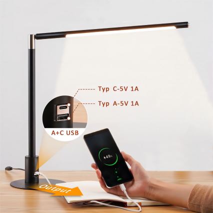 Brilagi - Lámpara de escritorio táctil LED regulable con puertos USB VARIO LED/7W/230V 3000-6500K CRI 96 negra
