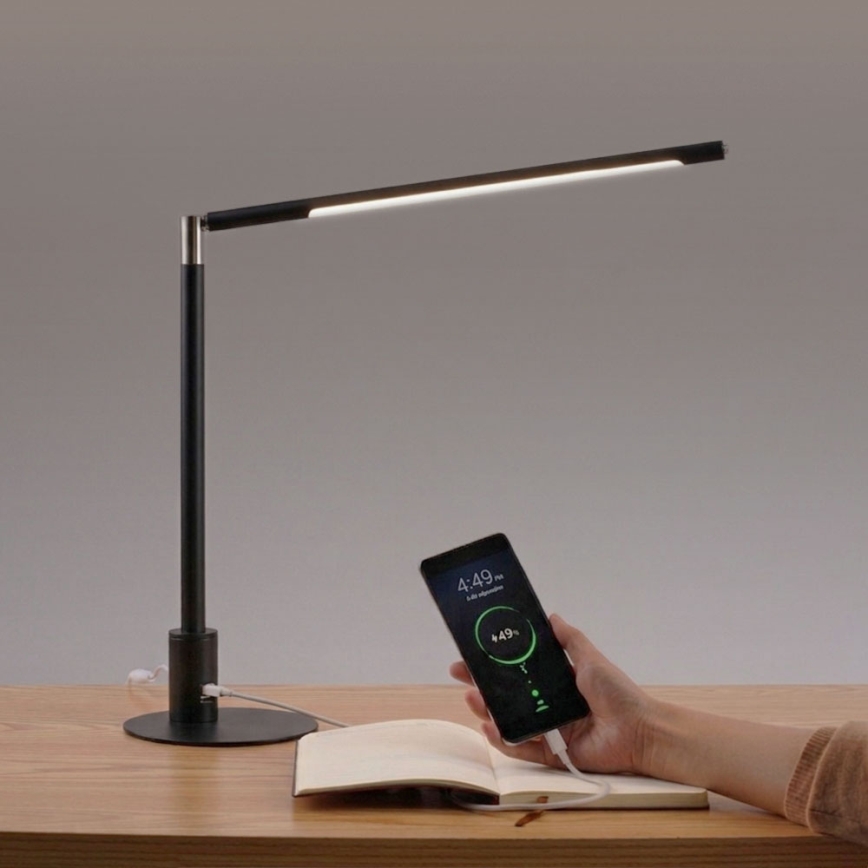 Brilagi - Lámpara de escritorio táctil LED regulable con puertos USB VARIO LED/7W/230V 3000-6500K CRI 96 negra