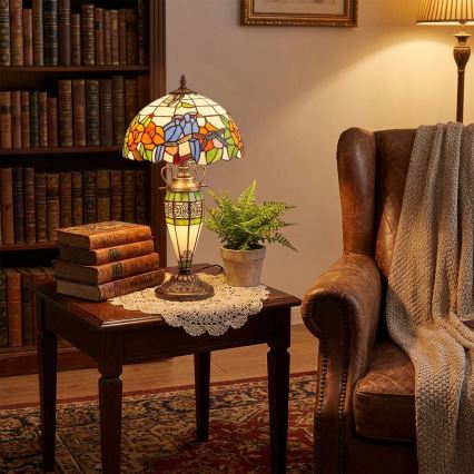 Brilagi - Lámpara de sobremesa Tiffany con vitral JUNGLE 1xE27/60W/230V + 1xE14/40W