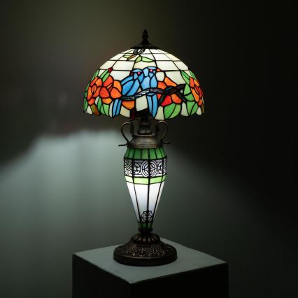 Brilagi - Lámpara de sobremesa Tiffany con vitral JUNGLE 1xE27/60W/230V + 1xE14/40W