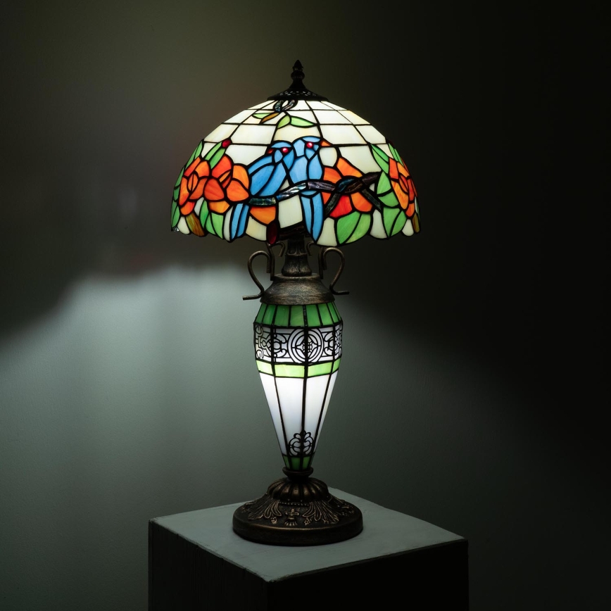 Brilagi - Lámpara de sobremesa Tiffany con vitral JUNGLE 1xE27/60W/230V + 1xE14/40W