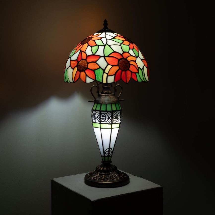 Brilagi - Lámpara de sobremesa Tiffany con vitral SUNFLOWER 1xE27/60W/230V + 1xE14/40W