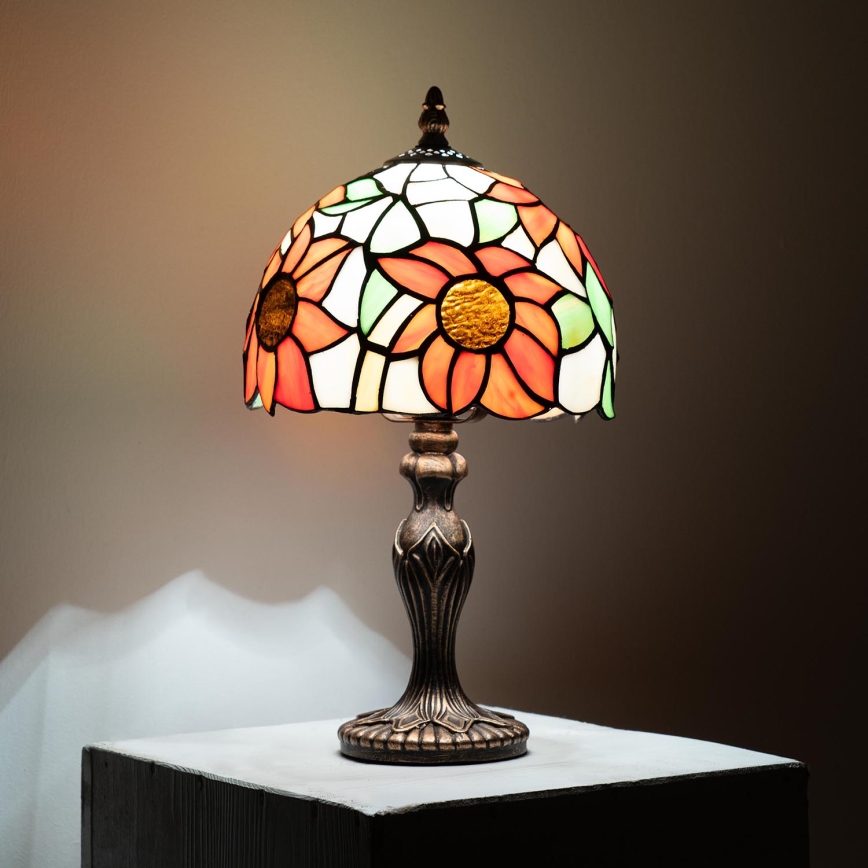 Brilagi - Lámpara de sobremesa Tiffany con vitral SUNFLOWER 1xE27/60W/230V