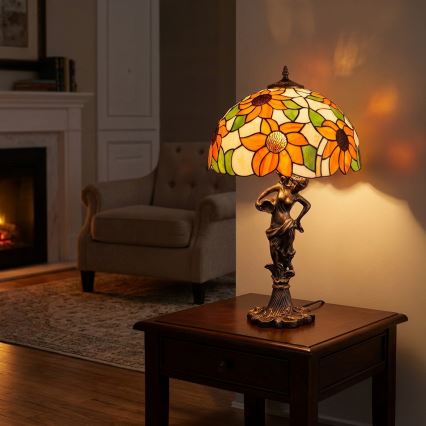 BRILAGI - Lámpara de sobremesa Tiffany de vitral SUNFLOWER 1xE27/60W/230V
