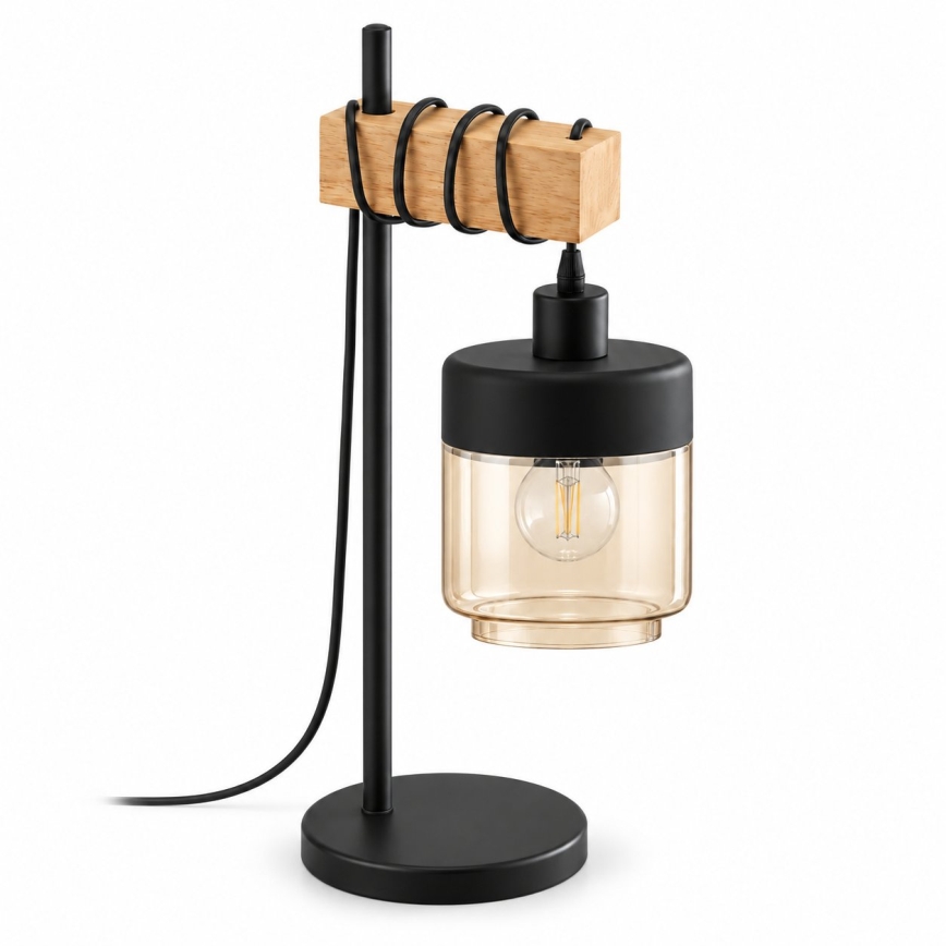 BRILAGI - Lámpara de sobremesa WOOD GLASS 1xE27/40W/230V marrón/negro/beige ahumado