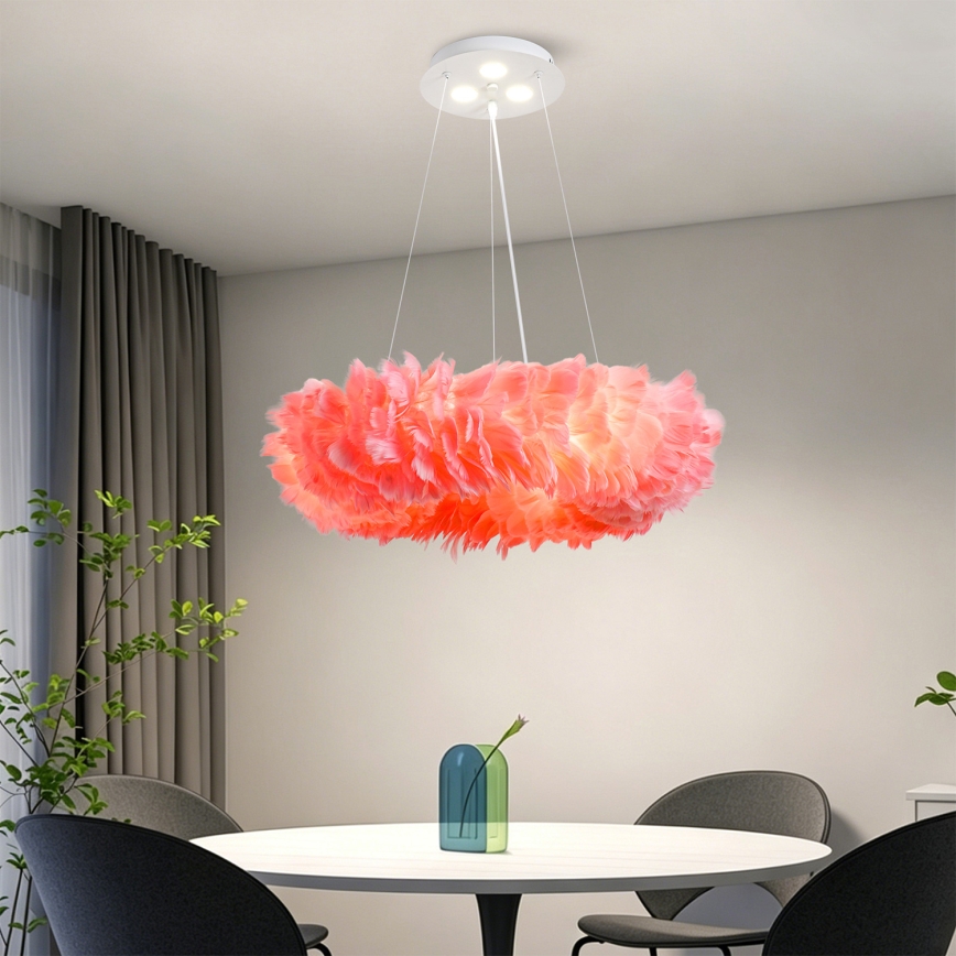 BRILAGI - Lámpara de suspensión LED FEATHER con cable, 3x portalámparas E27/40W/230V + 3x LED/3W, Ø 50 cm, rosa