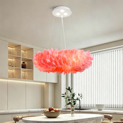 BRILAGI - Lámpara de suspensión LED FEATHER con cable, 3x portalámparas E27/40W/230V + 3x LED/3W, Ø 50 cm, rosa