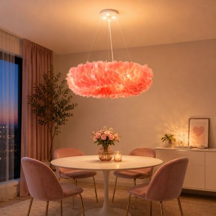 BRILAGI - Lámpara de suspensión LED FEATHER con cable, 3x portalámparas E27/40W/230V + 3x LED/3W, Ø 50 cm, rosa