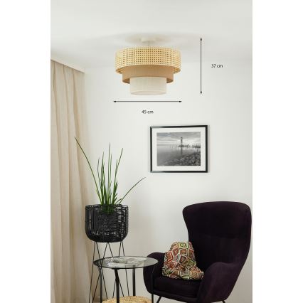 BRILAGI - Lámpara de techo empotrada CEDAR LUNETA 1xE27/15W/230V Ø 45 cm ratán/marrón/crema
