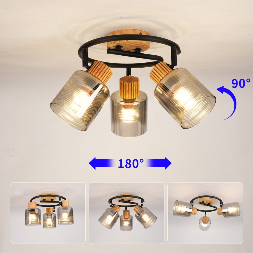 Brilagi - Lámpara de techo con 3 focos HYGGE 3xE14/15W/230V madera/ahumado
