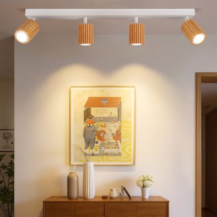 Brilagi - Lámpara de techo con 4 focos MODERN WOOD 4xGU10/8W/230V madera/blanco