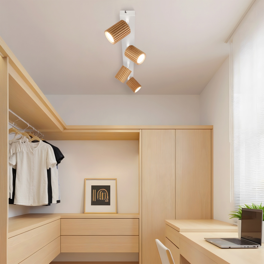 Brilagi - Lámpara de techo con 4 focos MODERN WOOD 4xGU10/8W/230V madera/blanco