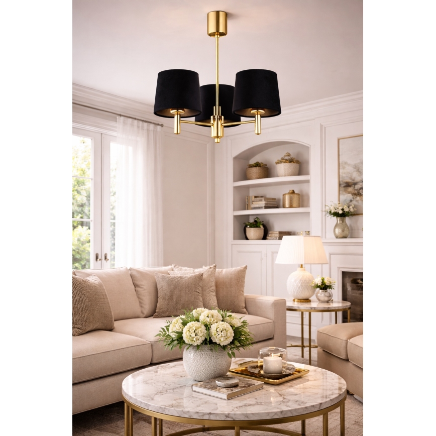 Brilagi - Lámpara de techo con varilla MONTE 3xE27/15W/230V negro/dorado
