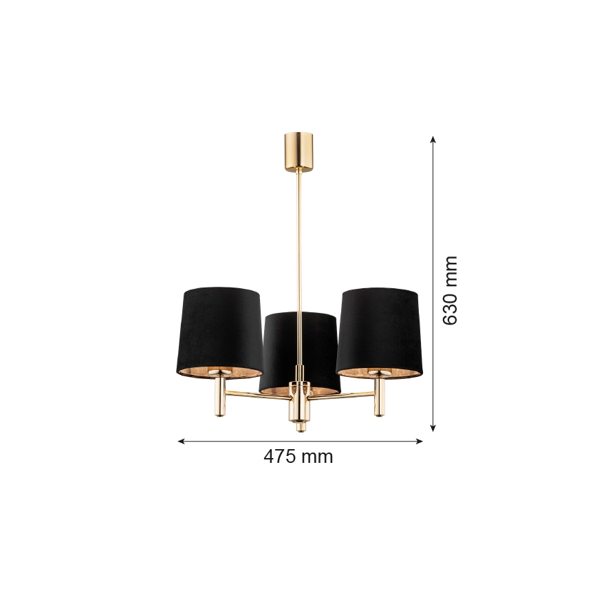 Brilagi - Lámpara de techo con varilla MONTE 3xE27/15W/230V negro/dorado