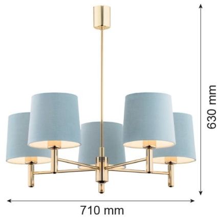 Brilagi - Lámpara de techo con varilla MONTE 5xE27/15W/230V azul/dorado