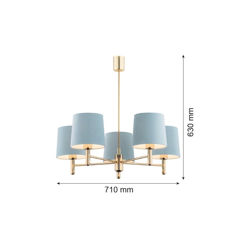 Brilagi - Lámpara de techo con varilla MONTE 5xE27/15W/230V azul/dorado