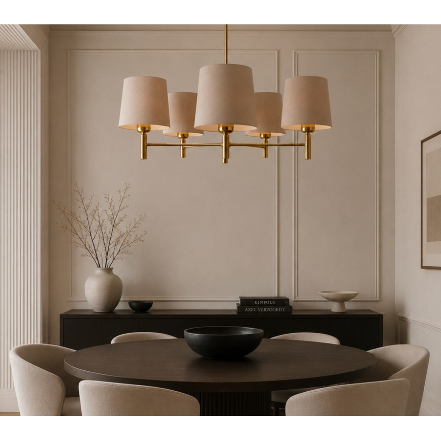 Brilagi - Lámpara de techo con varilla MONTE 5xE27/15W/230V beige/dorado