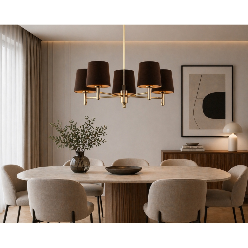 Brilagi - Lámpara de techo con varilla MONTE 5xE27/15W/230V marrón/dorado