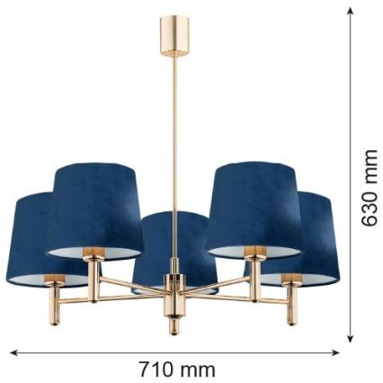 Brilagi - Lámpara de techo con varilla MONTE 5xE27/60W/230V azul/dorado