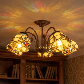 Brilagi - Lámpara de techo de estilo Tiffany con vitral MIRABELLA, de montaje en superficie 5xE27/60W/230V, Ø 60 cm