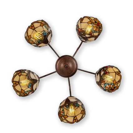 BRILAGI - Lámpara de techo de estilo Tiffany con vitral MIRABELLA, de montaje en superficie 5xE27/60W/230V, Ø 60 cm