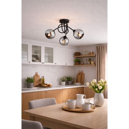 Brilagi - Lámpara de techo de montaje en superficie DIOR 3xE27/60W/230V negra/gris ahumado
