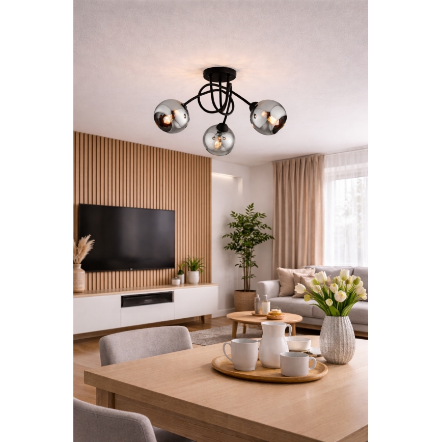 Brilagi - Lámpara de techo de montaje en superficie DIOR 3xE27/60W/230V negra/gris ahumado