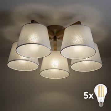 BRILAGI - Lámpara de techo de montaje en superficie LED LATTE SABIA 5xE27/15W/230V pino/blanco