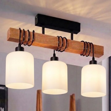 BRILAGI - Lámpara de techo de montaje en superficie WOOD GLASS 3xE27/60W/230V pino/negro/blanco