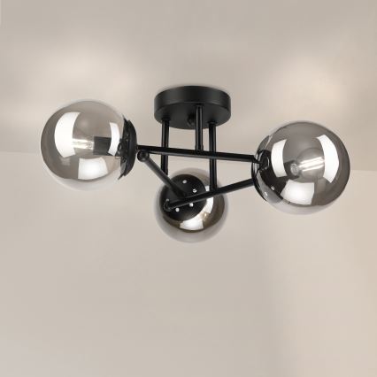 Brilagi - Lámpara de techo de superficie MALIVA 3xE14/15W/230V negro/ahumado