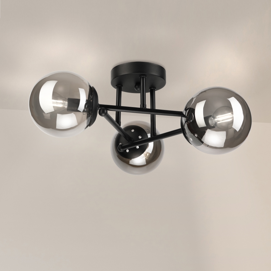 Brilagi - Lámpara de techo de superficie MALIVA 3xE14/15W/230V negro/ahumado
