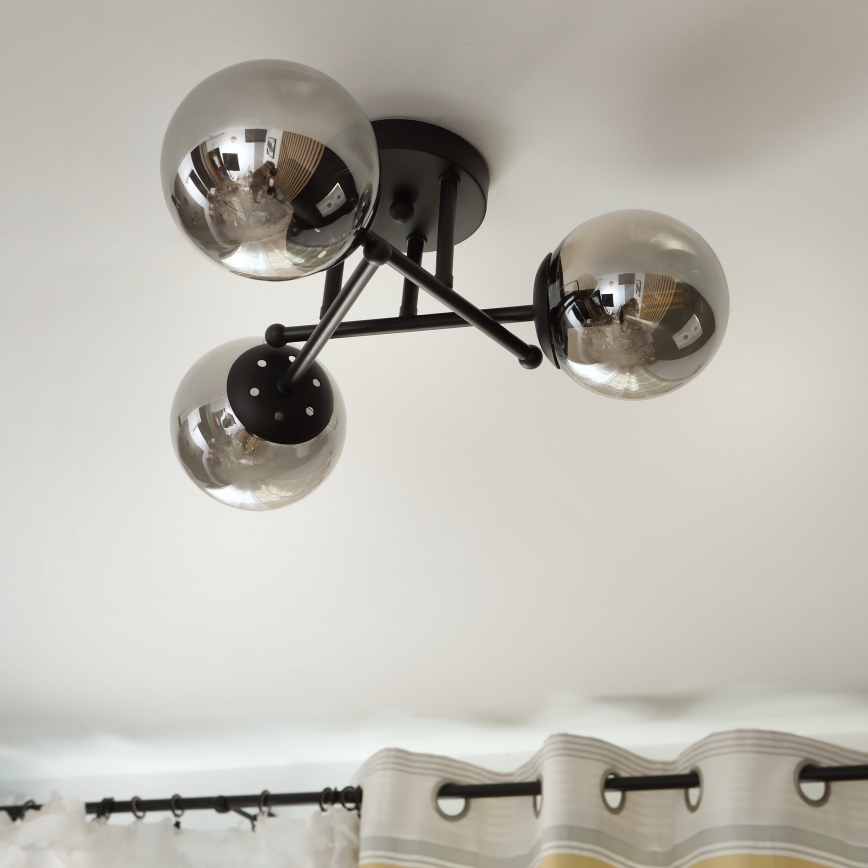 Brilagi - Lámpara de techo de superficie MALIVA 3xE14/15W/230V negro/ahumado