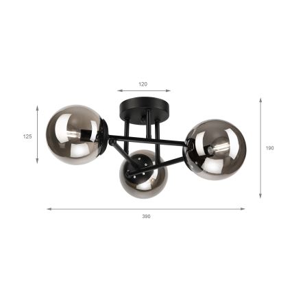 Brilagi - Lámpara de techo de superficie MALIVA 3xE14/15W/230V negro/ahumado