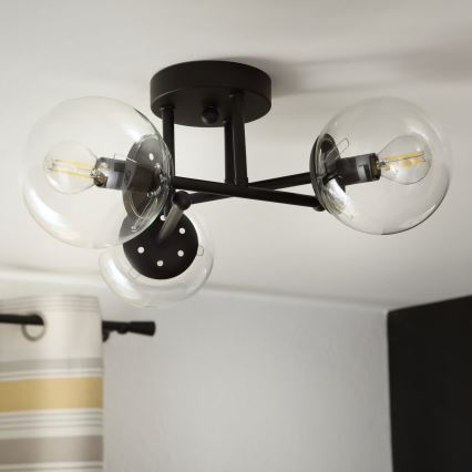 Brilagi - Lámpara de techo de superficie MALIVA 3xE14/15W/230V negro/transparente